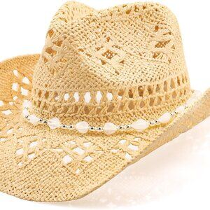 Cowboy Hat Straw Wide Brim Sun Protection Casual Western for Men Women